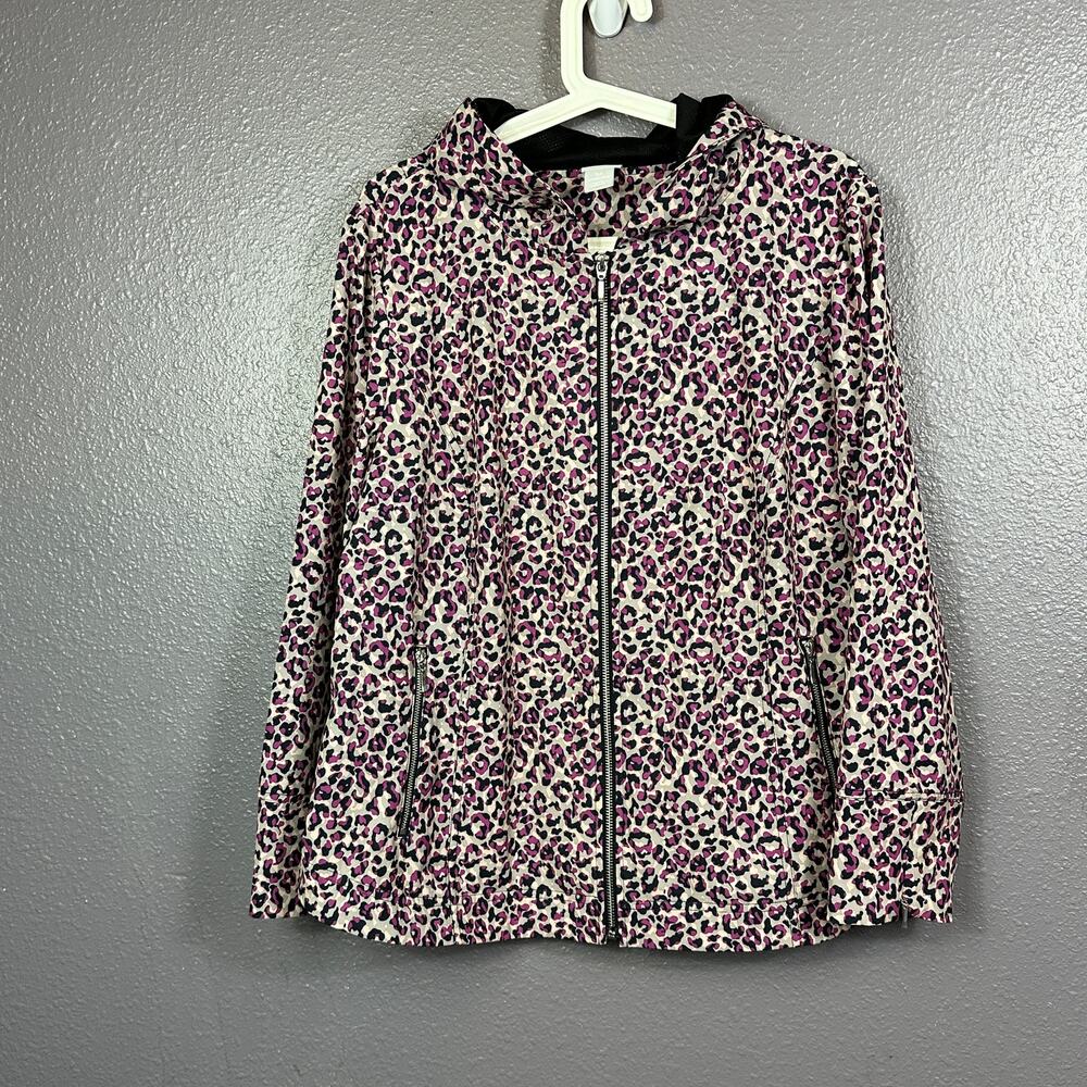 Chico's Zenergy Leopard Printed Chic360 Hooded Jacket Size 8P US16/18 Petite